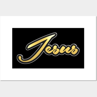 Shiny black and Gold JESUS word ver4 Posters and Art